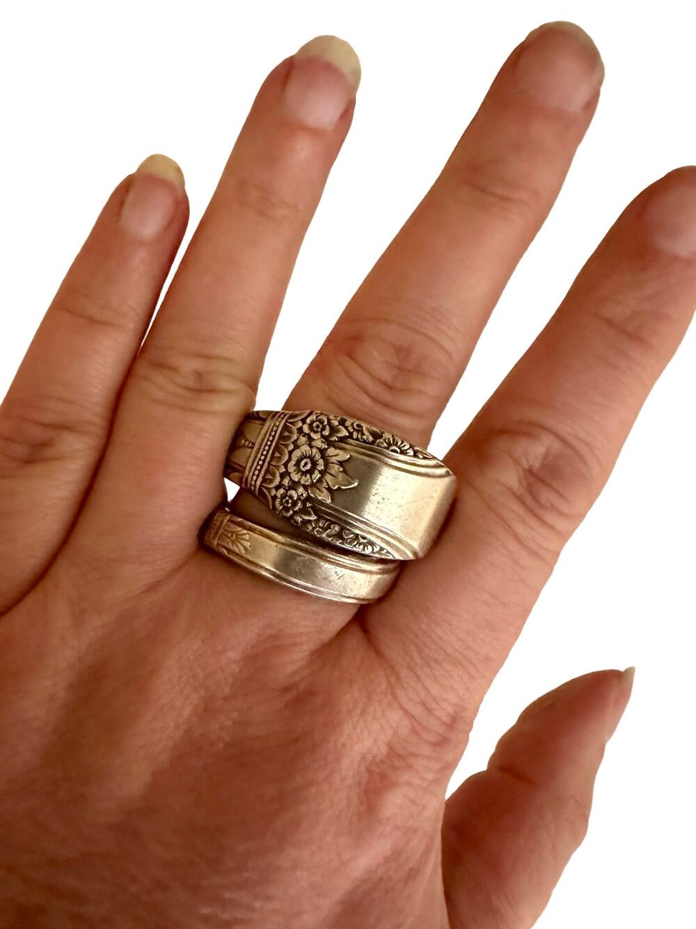 Size 10 Sterling Silver Plated Spoon Rings 1947 First Love Pattern